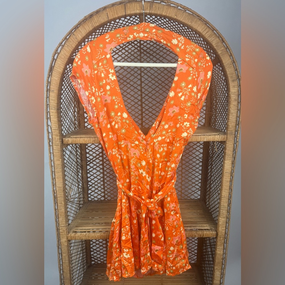 Free People Womens It Takes Two Wrap Mini Dress Peach Combo Medium NWT $128 - Picture 4 of 5
